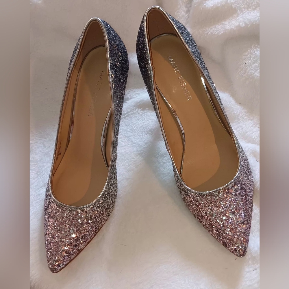 Marc Fisher Pink Silver Glitter Pointed-Toe Pumps